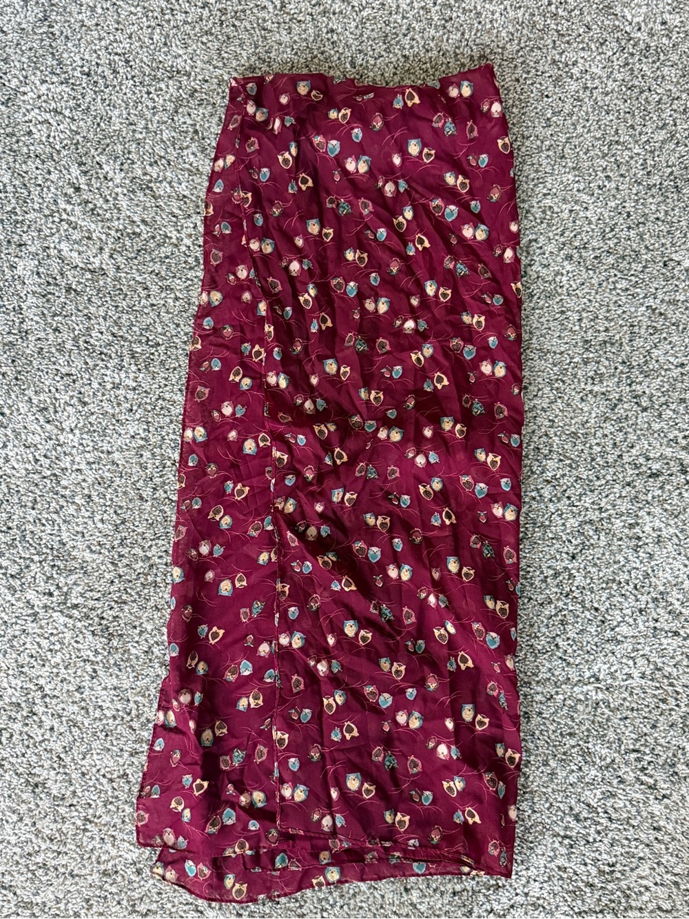 Women's Burgundy Scarf Shawl with Owls